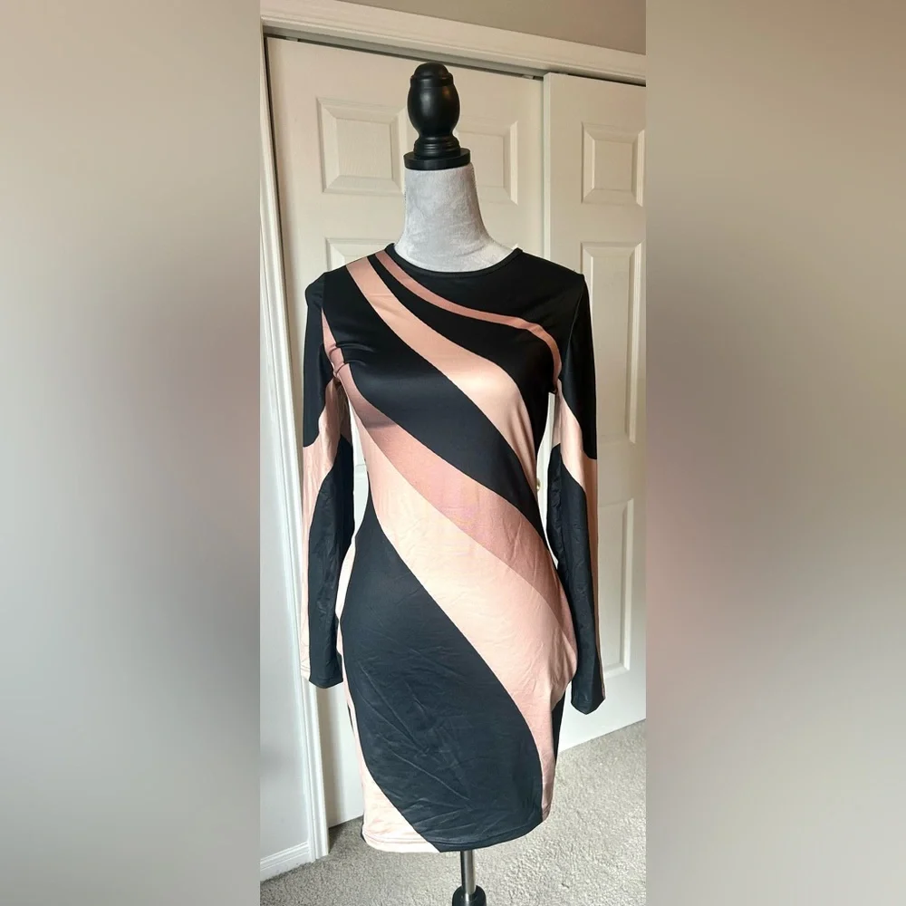 NWT SHEIN Black and Tan‎ Striped Dress